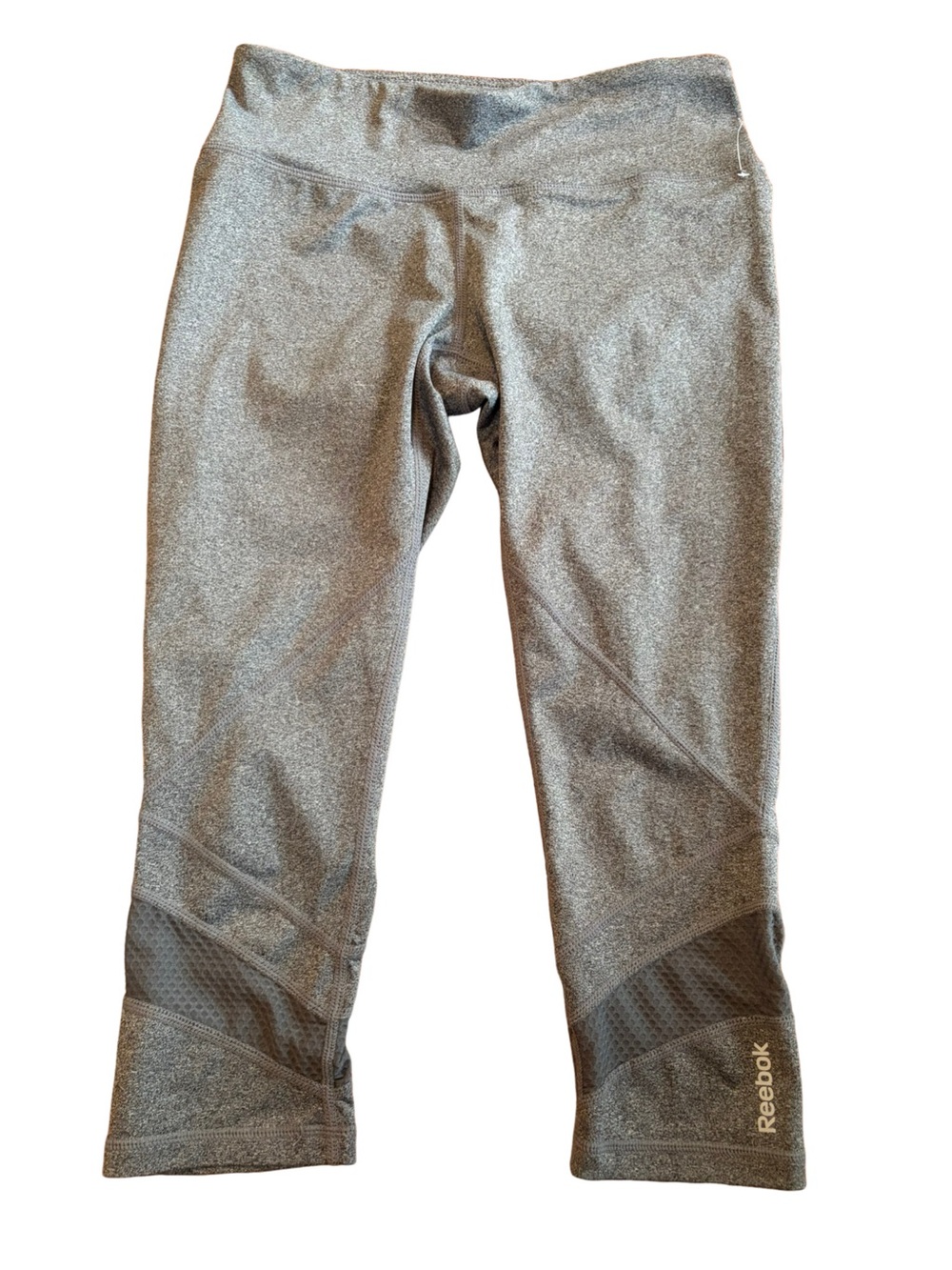 Reebok Gray Mesh Capri Leggings Cropped Yoga Gym Workout Athleisure Small